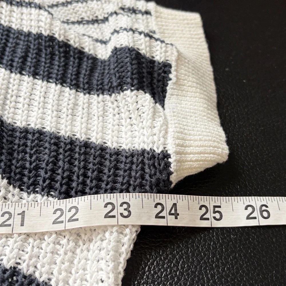 Evereve Ivy Open Weave Tee Sweater Navy Blue White Stripe Crewneck Sz S - Picture 9 of 10